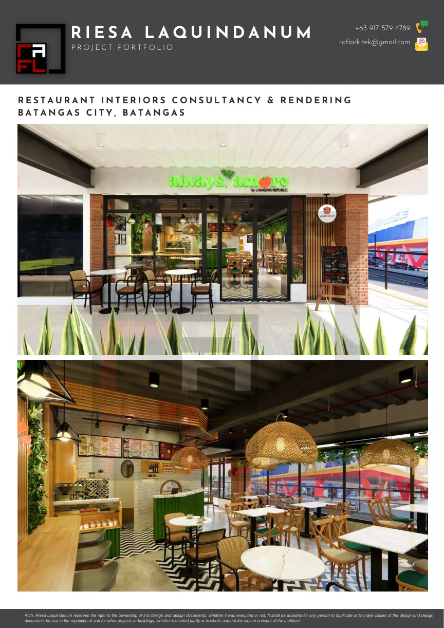 Portfolio board for Restaurant Interiors